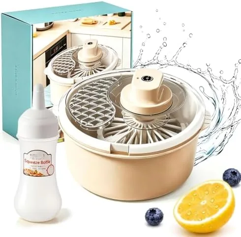 electric salad spinner and produce washer cordless fruit cleaner spinner with non slip base multifunctional vegetable dryer for lettuce greens berriesyellow