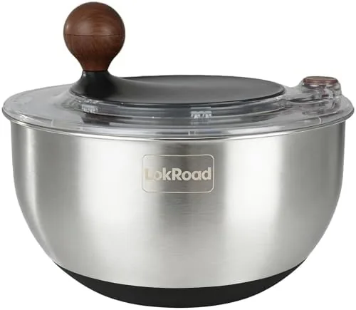 lokroad stainless steel salad spinner 53 qt large lettuce vegetable cleaner with non slip bottom quick stop button dishwasher safe fruit washer bpa free black