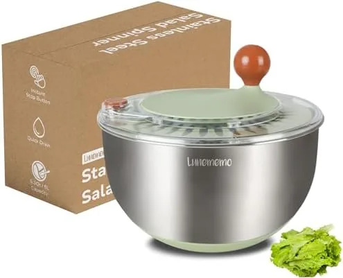 lunememo stainless steel salad spinner bpa free quick dry stop 53 qt