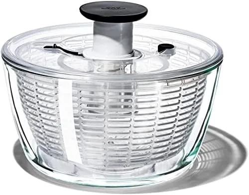 oxo good grips glass salad spinner large 622 qt lettuce fruit washer borosilicate glass bowl bpa free easy pump